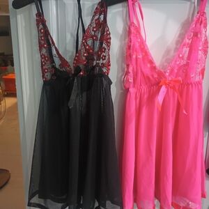 Black and Pink Lace Babydoll Set